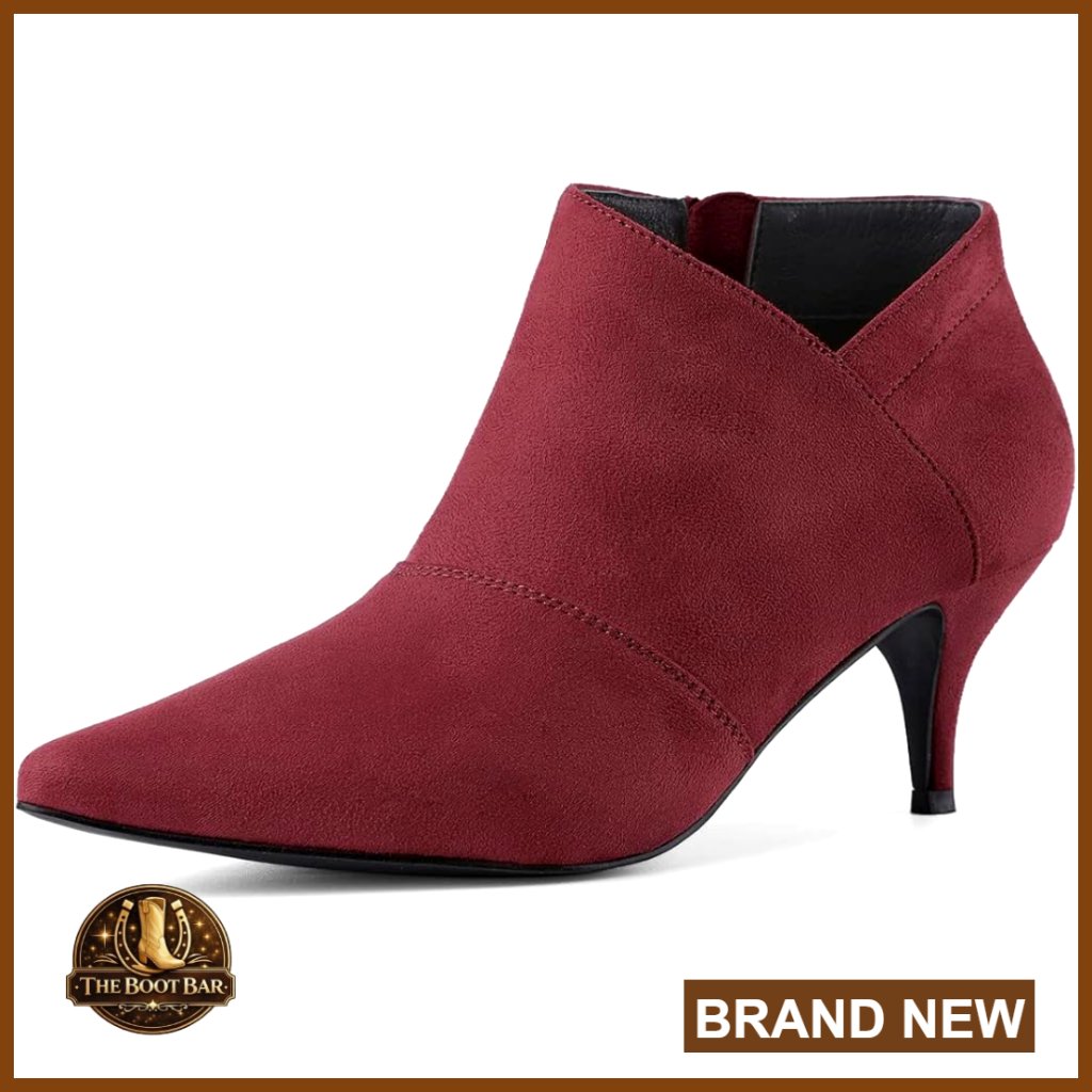 Pointed Toe Kitten Heel Ankle Boots With Cutout Detail And Zipper Closure